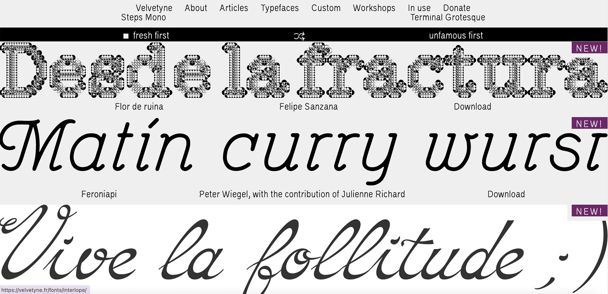 Velvetyne para fuentes open-source raras